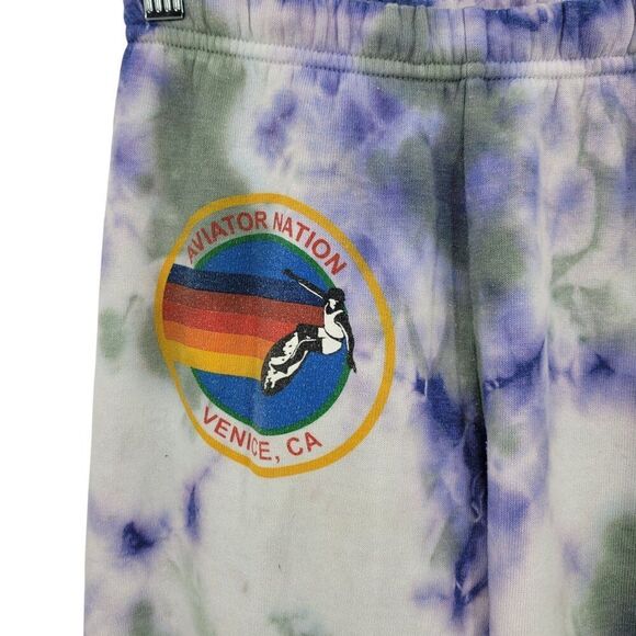 Aviator Nation Hamptons Sweatpants Sz S Logo Tie-Dye Cloud Purple Spell Out - Picture 6 of 13